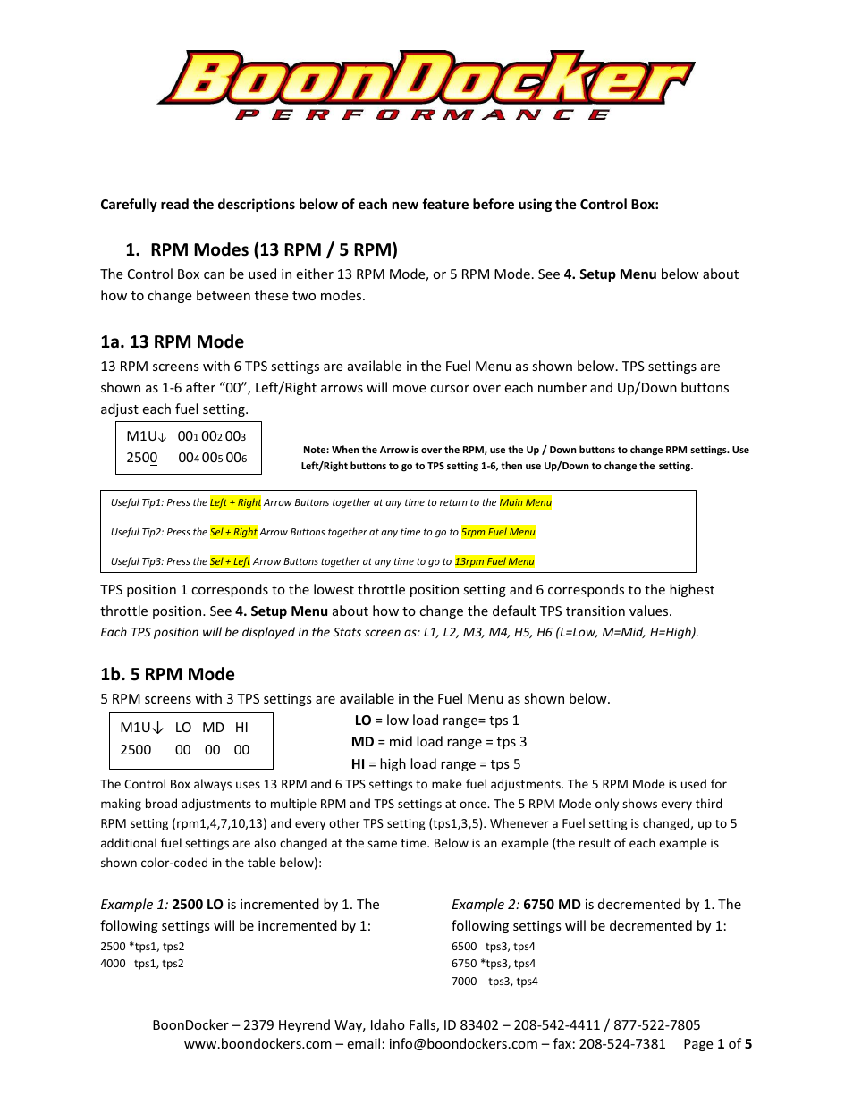 BoonDocker ARCTIC CAT: Non-turbo Control Box 800/1000 Operation (New) User Manual | 5 pages