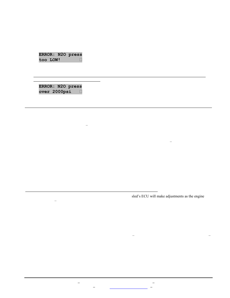 Vii. efi tuning suggestions, D. n2o pressure transducer faults, Error: n2o press too low | Error, Tuning tips | BoonDocker POLARIS: Non-turbo Control Box 2011-12 PRO RMK 800 User Manual | Page 12 / 17