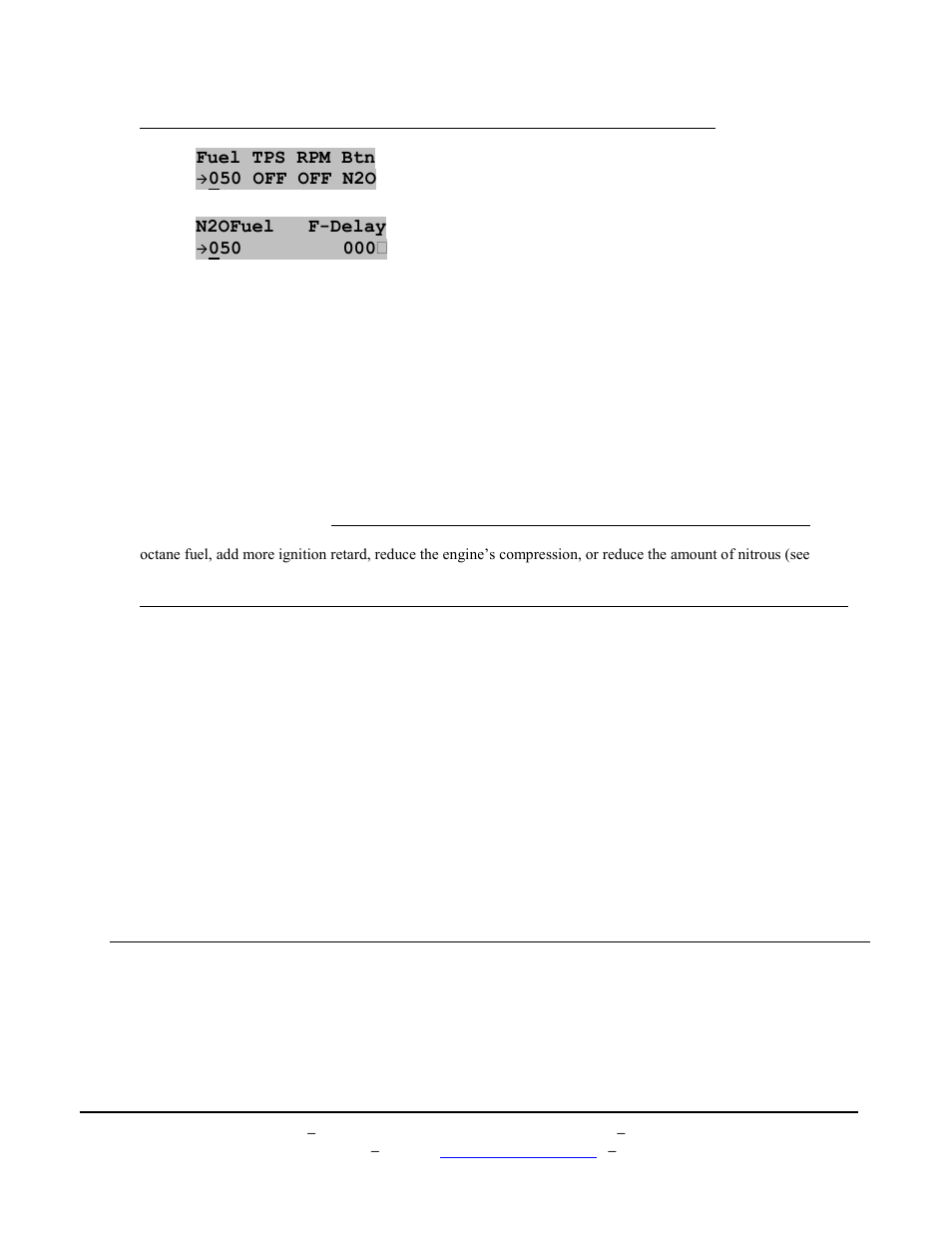 Fuel tps rpm btn, 050 off off n2o, N2ofuel f-delay | BoonDocker POLARIS: Non-turbo Control Box 2011-12 PRO RMK 800 User Manual | Page 15 / 17