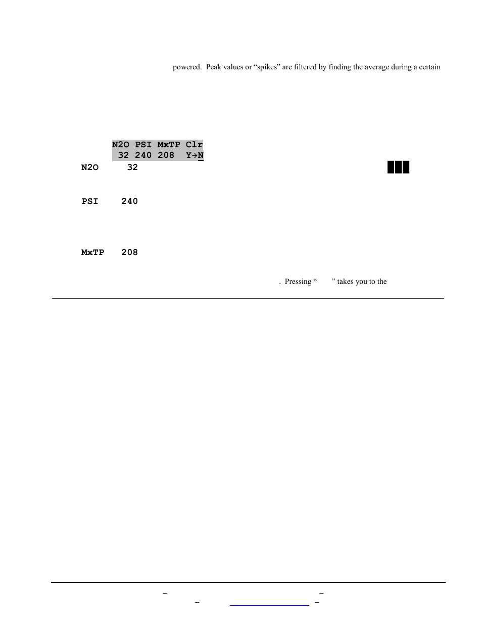 Vi. n2o system configuration, 3 stats: n2o/tps, N2o psi mxtp clr | N2o 32, Psi 240, Mxtp 208, A. n2o configuration options | BoonDocker POLARIS: Non-turbo Control Box 2011-12 PRO RMK 800 User Manual | Page 8 / 17