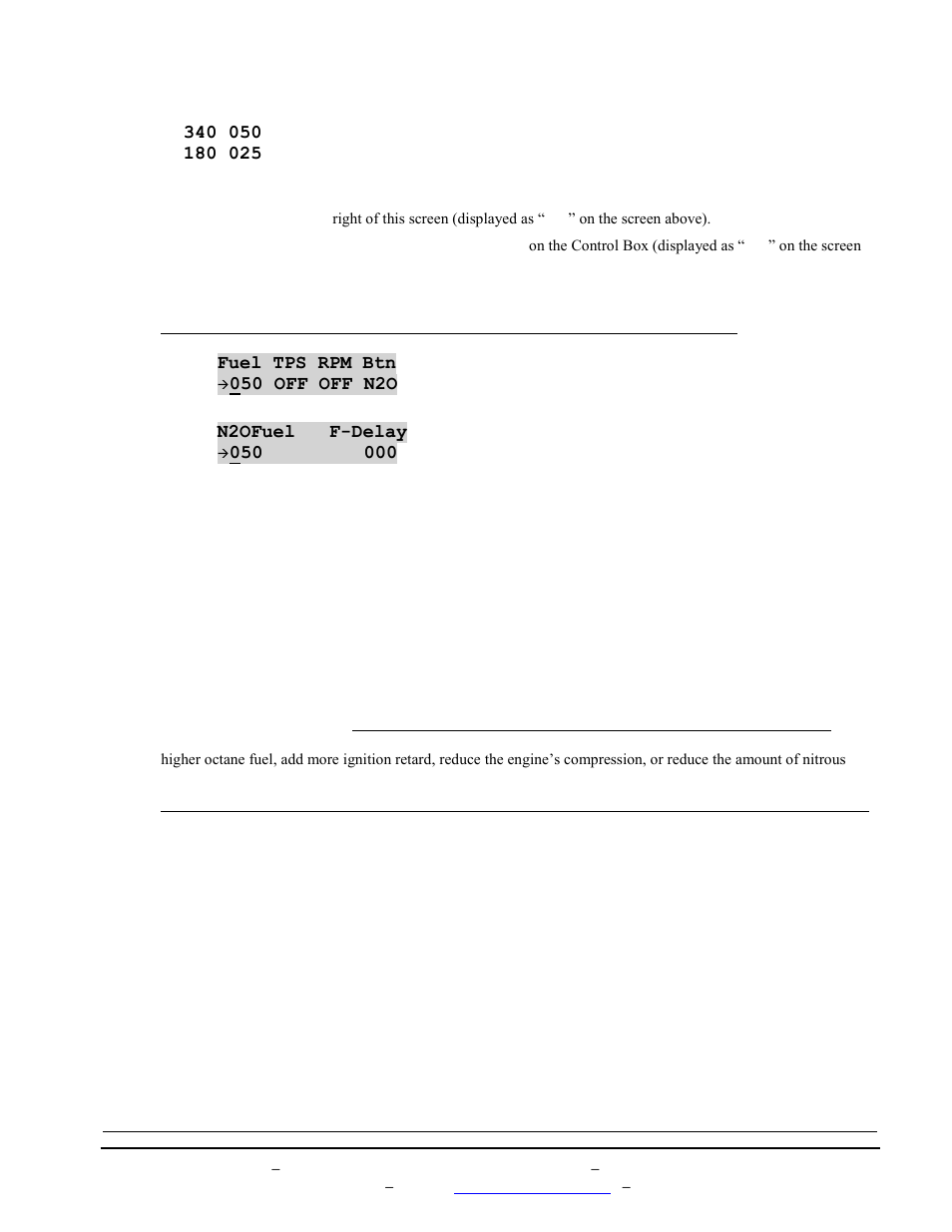 Fuel tps rpm btn, 050 off off n2o, N2ofuel f-delay | BoonDocker POLARIS: Non-turbo Control Box 600/700/800 IQ Dragon User Manual | Page 8 / 14