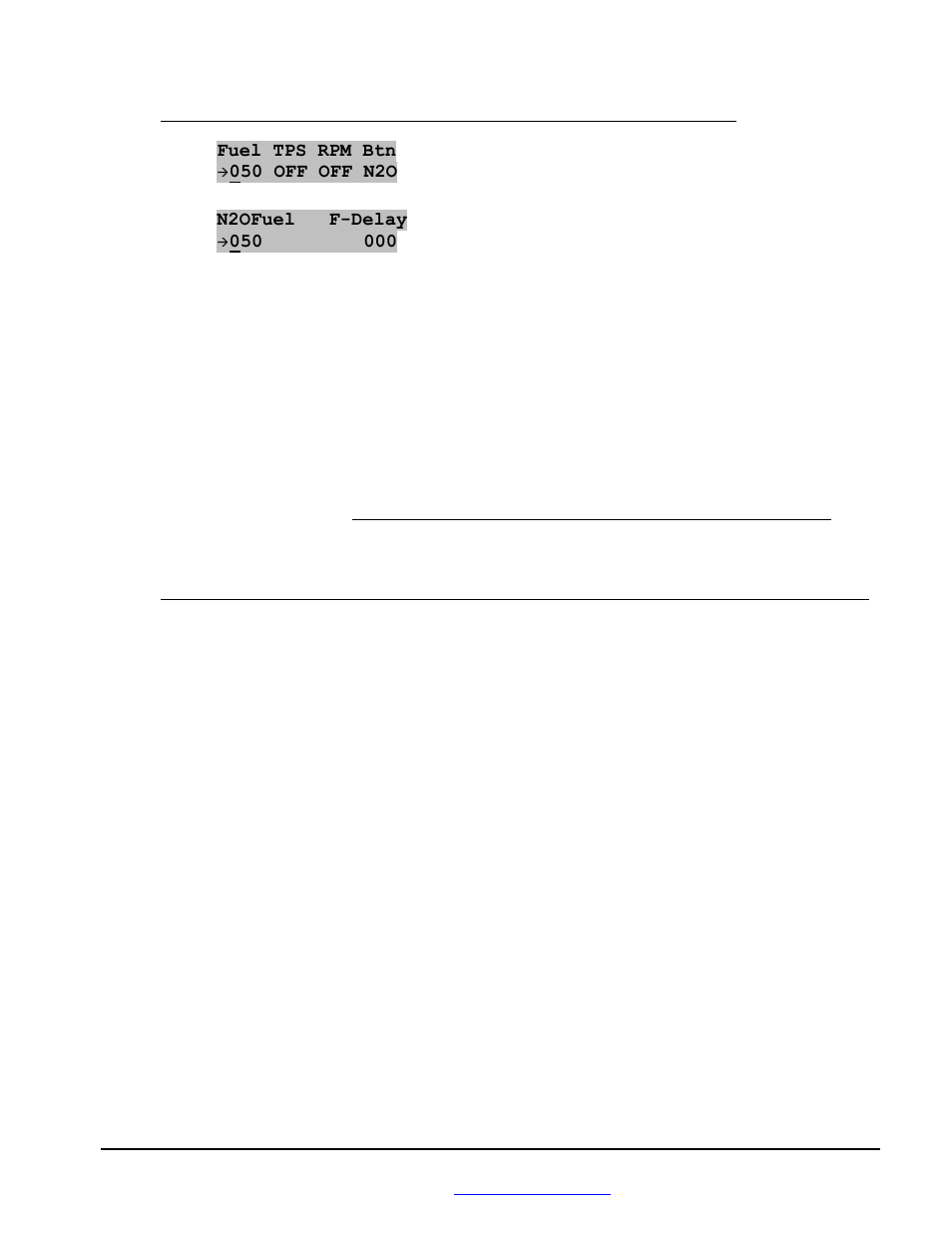 Fuel tps rpm btn, 050 off off n2o, N2ofuel f-delay | BoonDocker POLARIS: Non-turbo Control Box 600/700/800 Universal Harness User Manual | Page 13 / 19