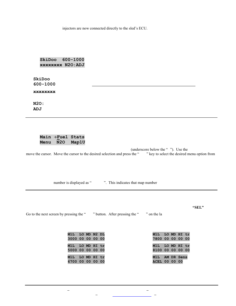 Iv. control box menus, Startup screen, Main menu | Fuel adjust menus | BoonDocker SKI-DOO: Non-turbo Control Box SDI 600/1000 2 INJ User Manual | Page 3 / 16