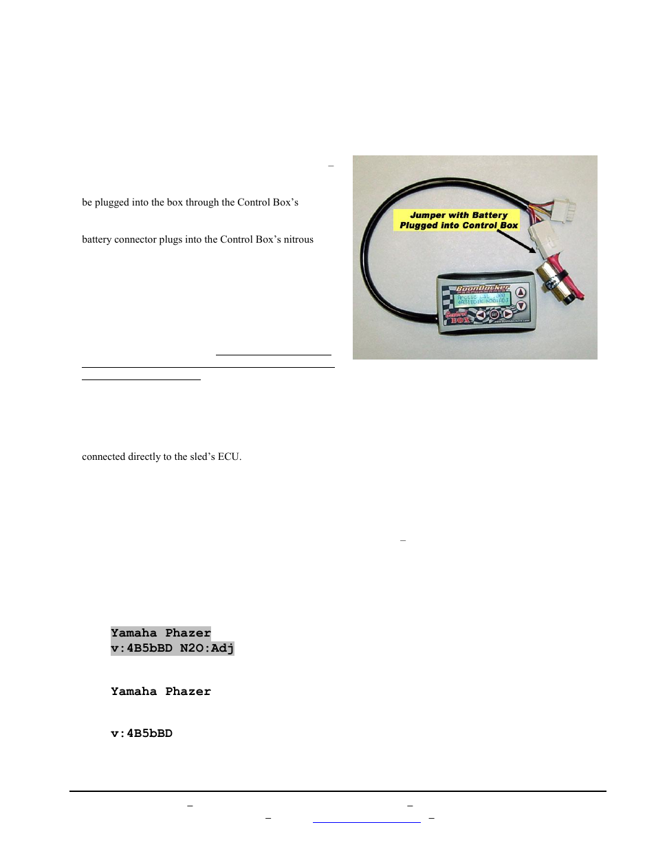 Iv. battery / jumper connector, V. control box operation | BoonDocker YAMAHA: Non-turbo Control Box Phazer User Manual | Page 3 / 17