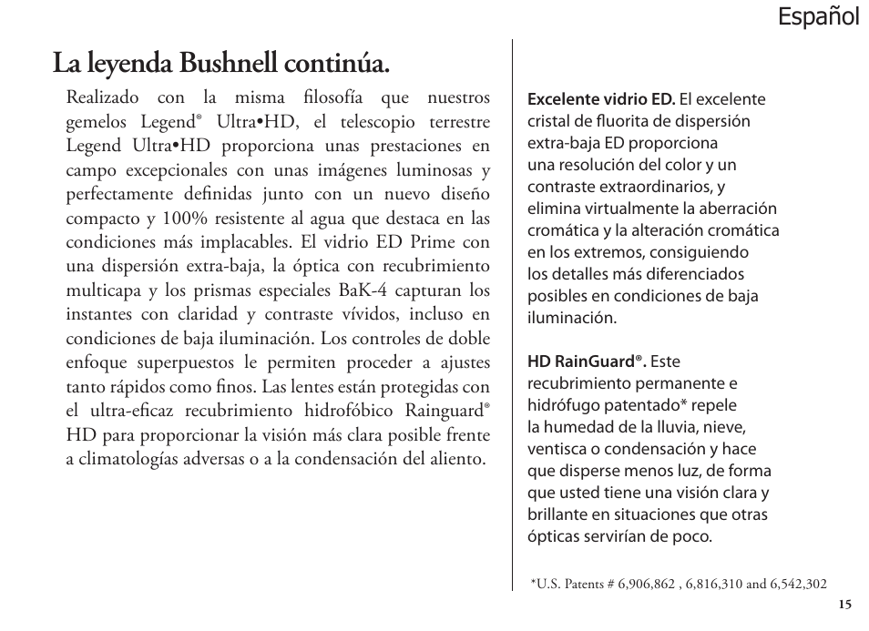 La leyenda bushnell continúa, Español | Bushnell Legend 98-1404/03-09 User Manual | Page 15 / 36