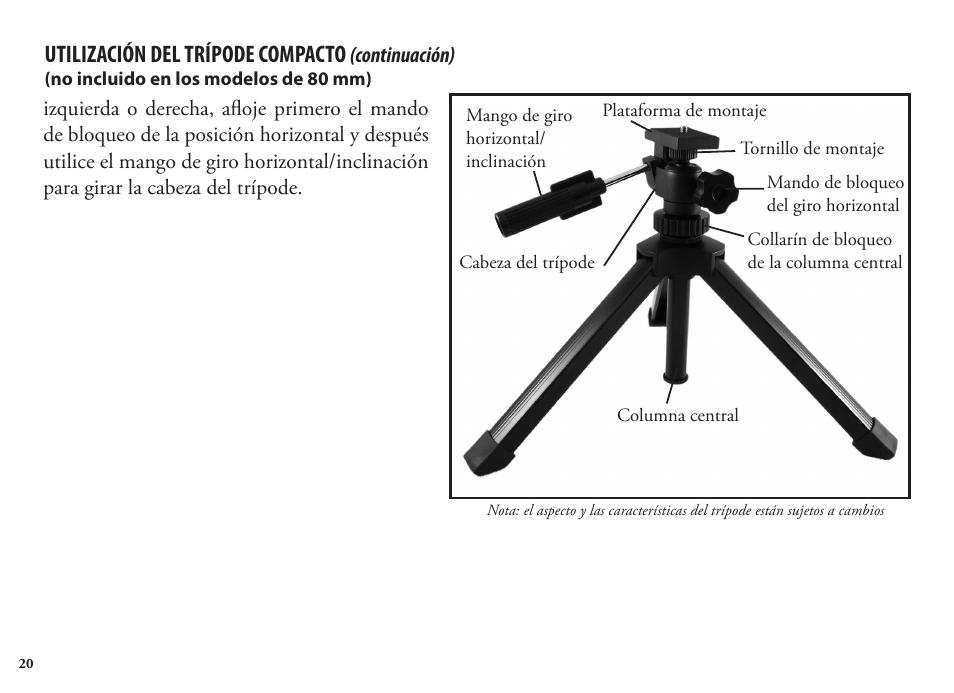 Utilización del trípode compacto | Bushnell Legend 98-1404/03-09 User Manual | Page 20 / 36