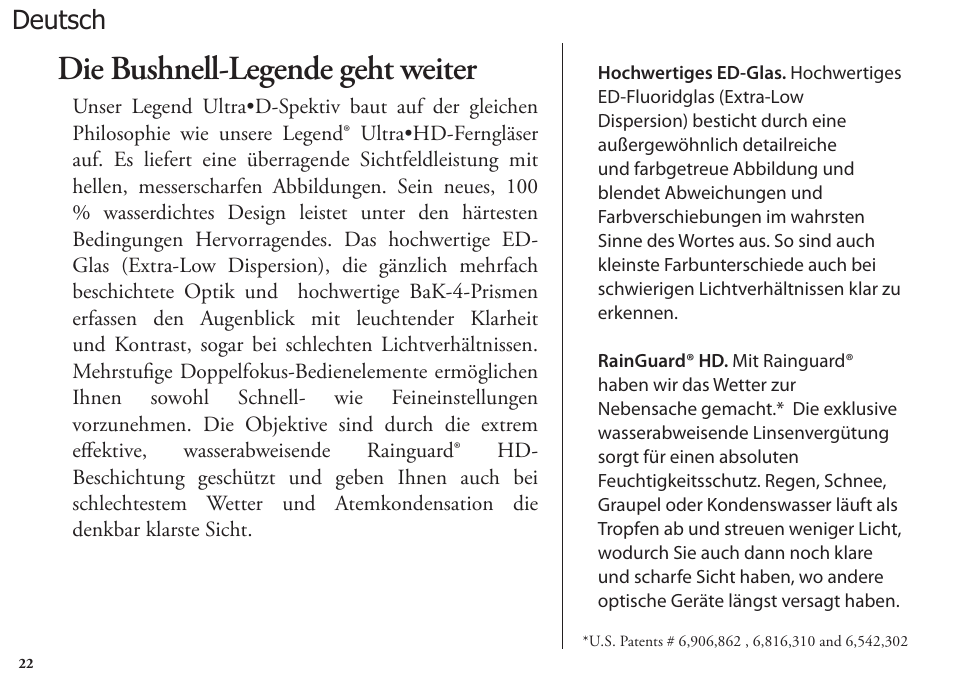 Die bushnell-legende geht weiter, Deutsch | Bushnell Legend 98-1404/03-09 User Manual | Page 22 / 36