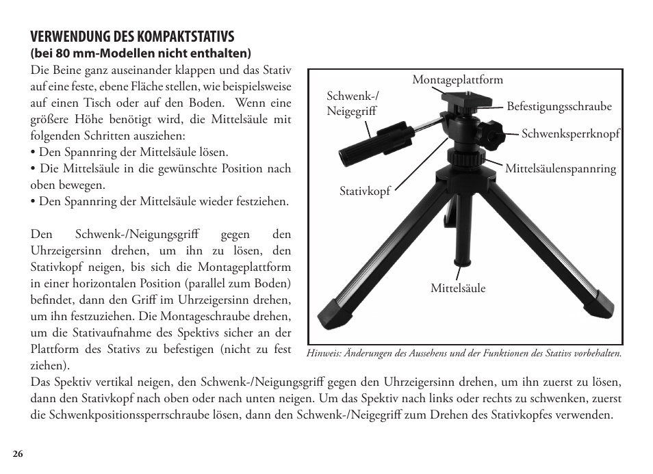 Verwendung des kompaktstativs | Bushnell Legend 98-1404/03-09 User Manual | Page 26 / 36