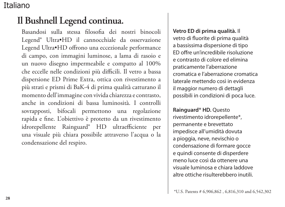 Il bushnell legend continua, Italiano | Bushnell Legend 98-1404/03-09 User Manual | Page 28 / 36