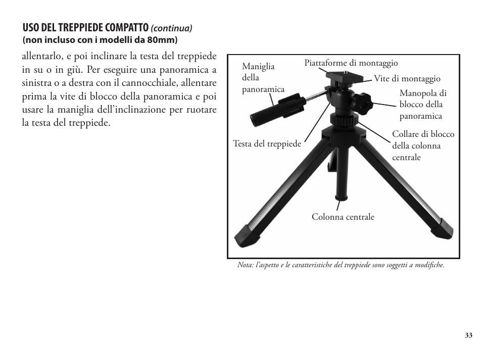 Uso del treppiede compatto | Bushnell Legend 98-1404/03-09 User Manual | Page 33 / 36