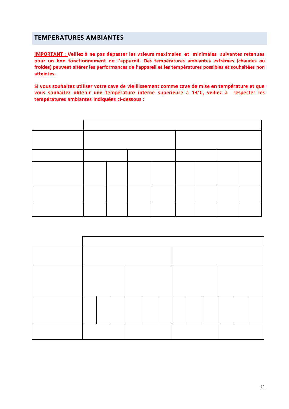 Temperatures ambiantes | Climadiff DV265AGN7 User Manual | Page 11 / 146