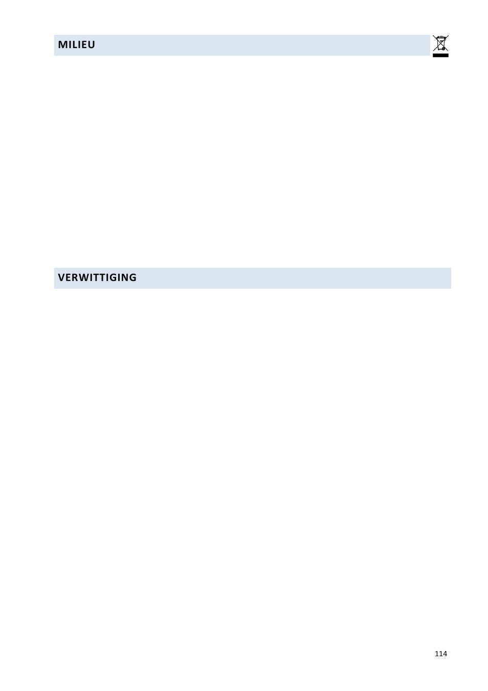 Milieu, Verwittiging | Climadiff DV265AGN7 User Manual | Page 114 / 146