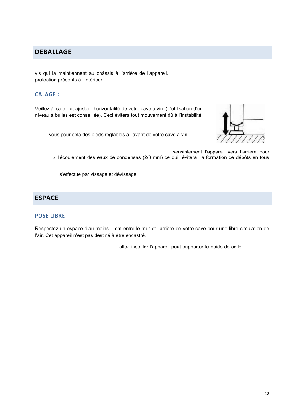Deballage, Espace | Climadiff DV265AGN7 User Manual | Page 12 / 146