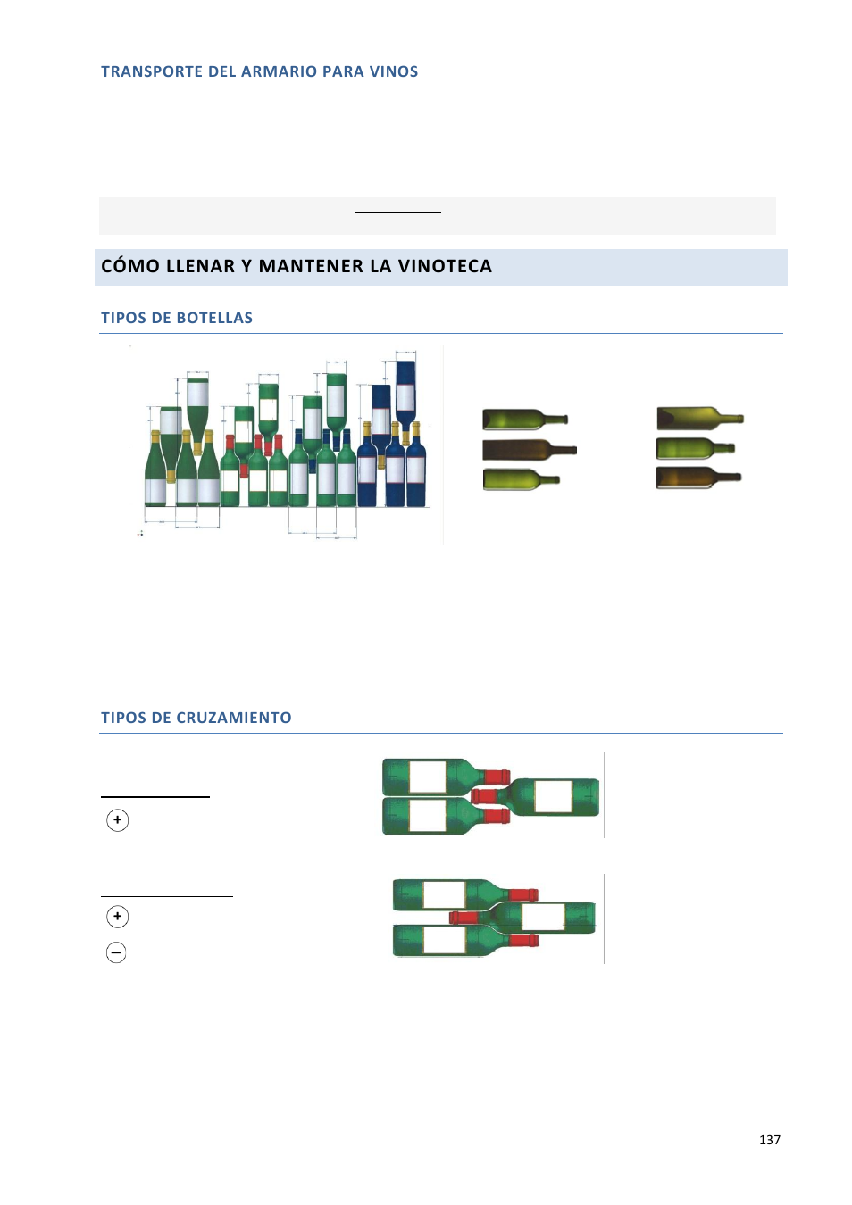 Transporte del armario para vinos, Tipos de botellas, Tipos de cruzamiento | Climadiff DV265AGN7 User Manual | Page 137 / 146