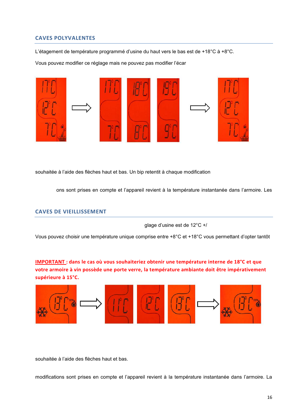 Caves polyvalentes, Caves de vieillissement | Climadiff DV265AGN7 User Manual | Page 16 / 146