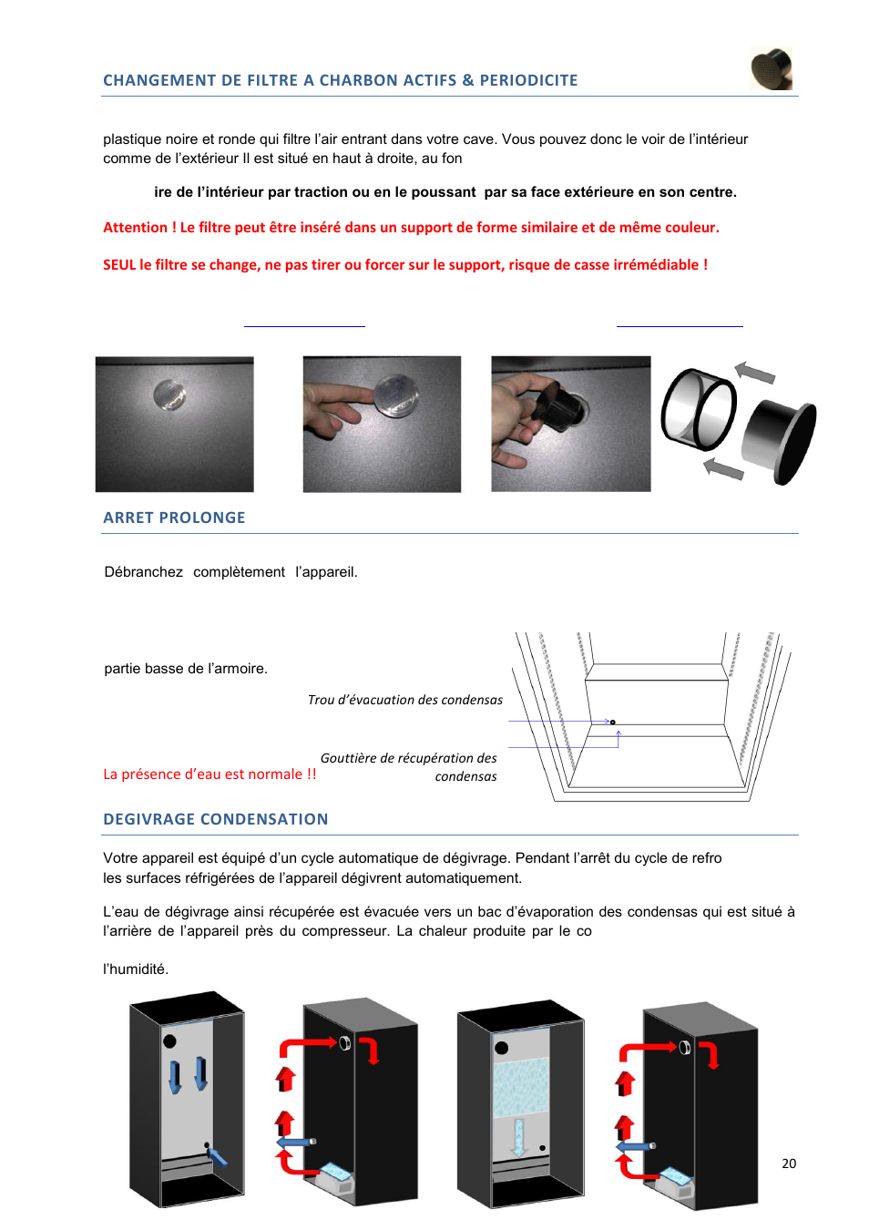 Arret prolonge, Degivrage condensation | Climadiff DV265AGN7 User Manual | Page 20 / 146