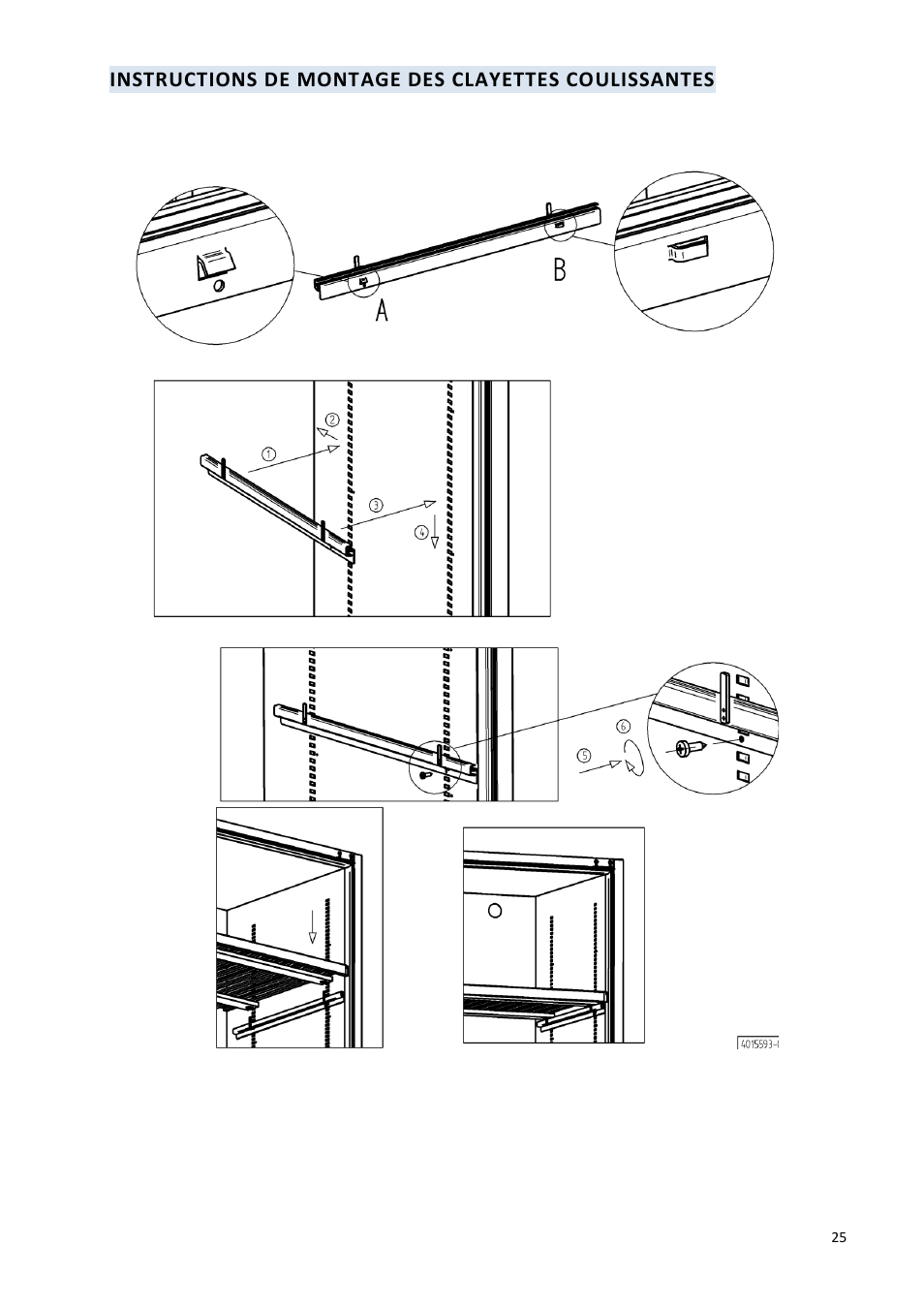 Instructions de montage des clayettes coulissantes | Climadiff DV265AGN7 User Manual | Page 25 / 146