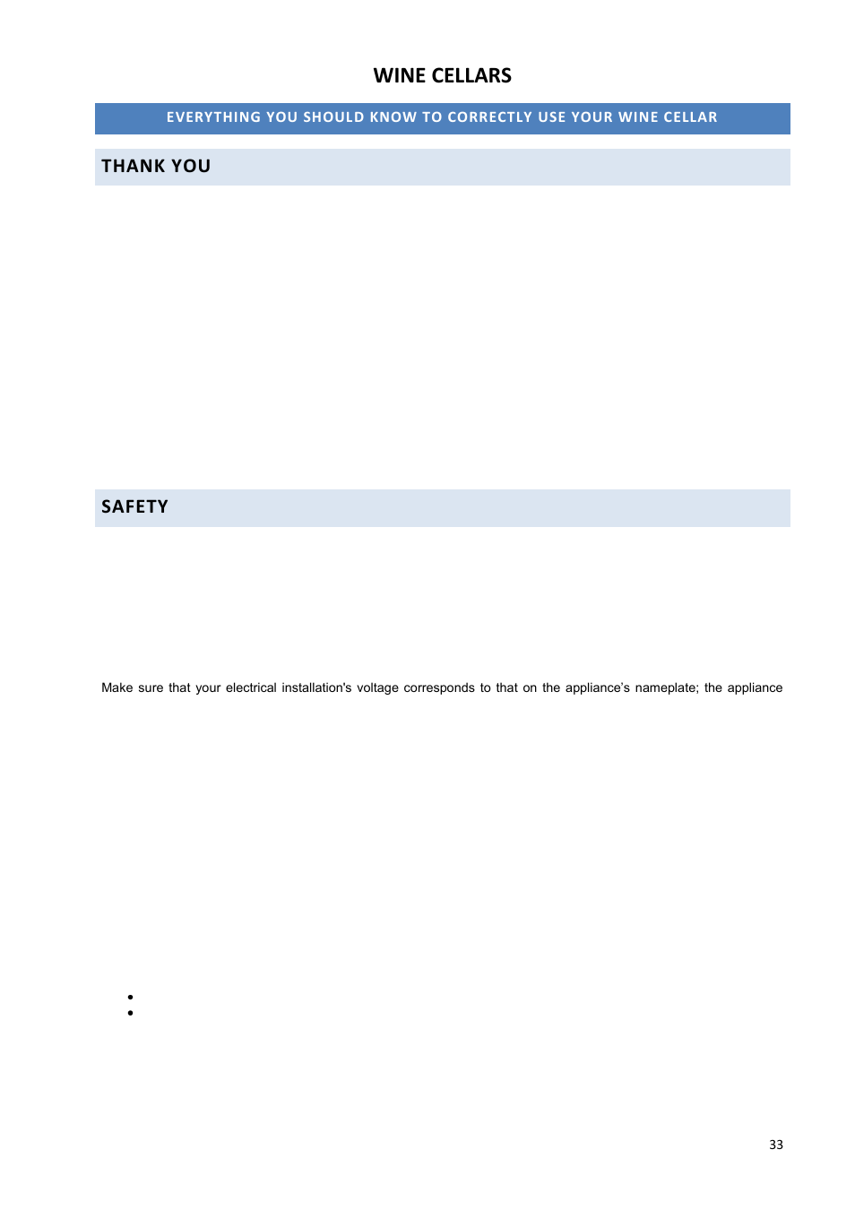 Wine cellars, Safety | Climadiff DV265AGN7 User Manual | Page 33 / 146
