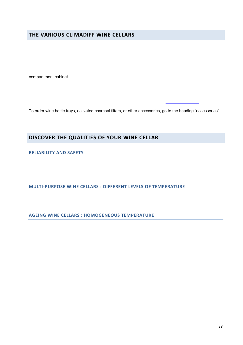 The various climadiff wine cellars, Discover the qualities of your wine cellar | Climadiff DV265AGN7 User Manual | Page 38 / 146