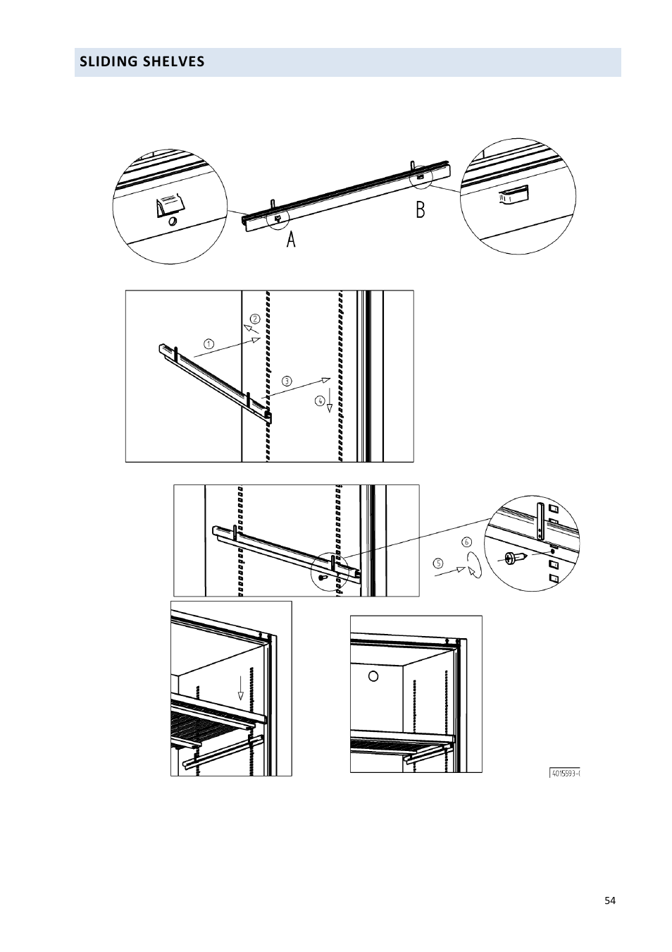 Sliding shelves | Climadiff DV265AGN7 User Manual | Page 54 / 146