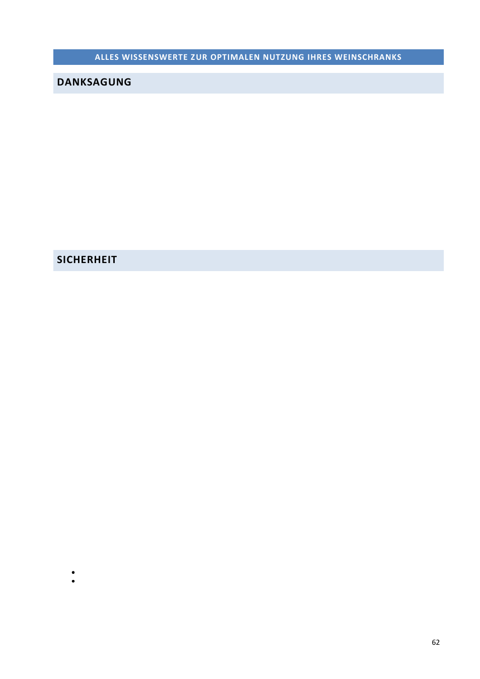 Danksagung, Sicherheit | Climadiff DV265AGN7 User Manual | Page 62 / 146