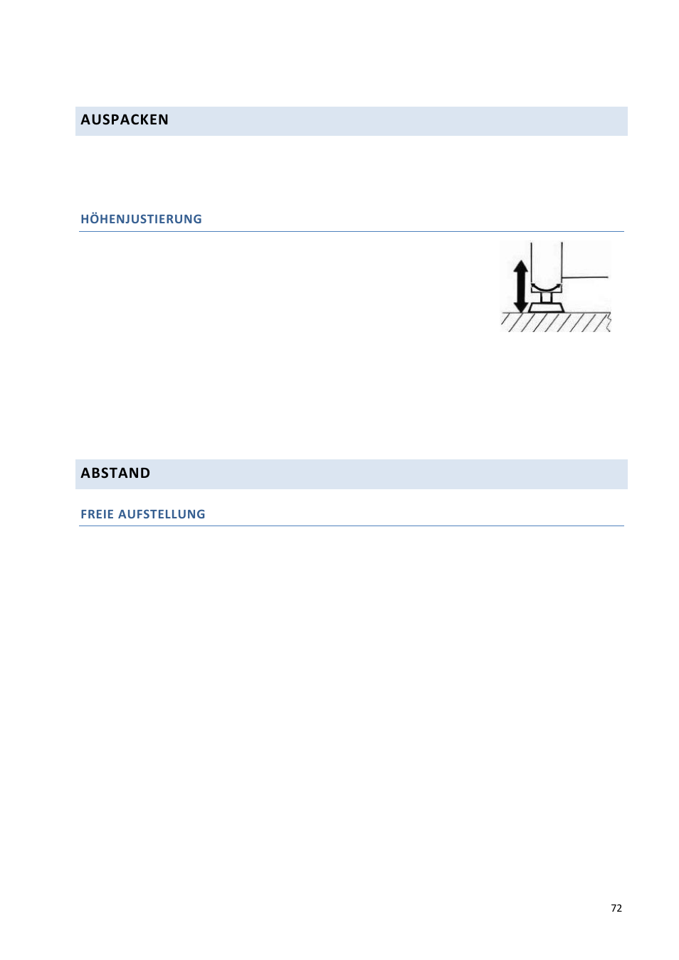 Auspacken, Abstand | Climadiff DV265AGN7 User Manual | Page 72 / 146