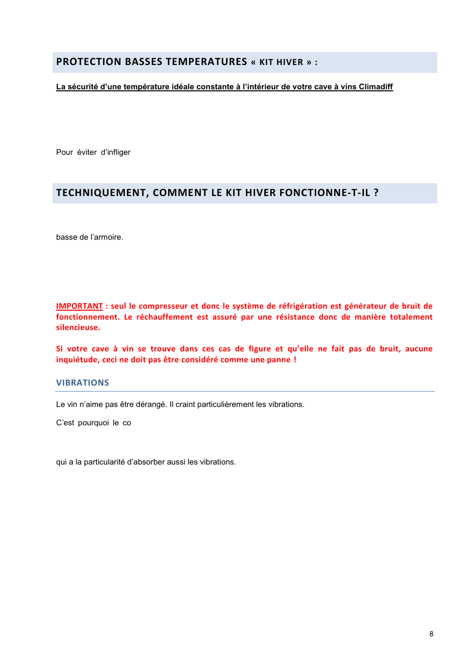 Protection basses temperatures | Climadiff DV265AGN7 User Manual | Page 8 / 146