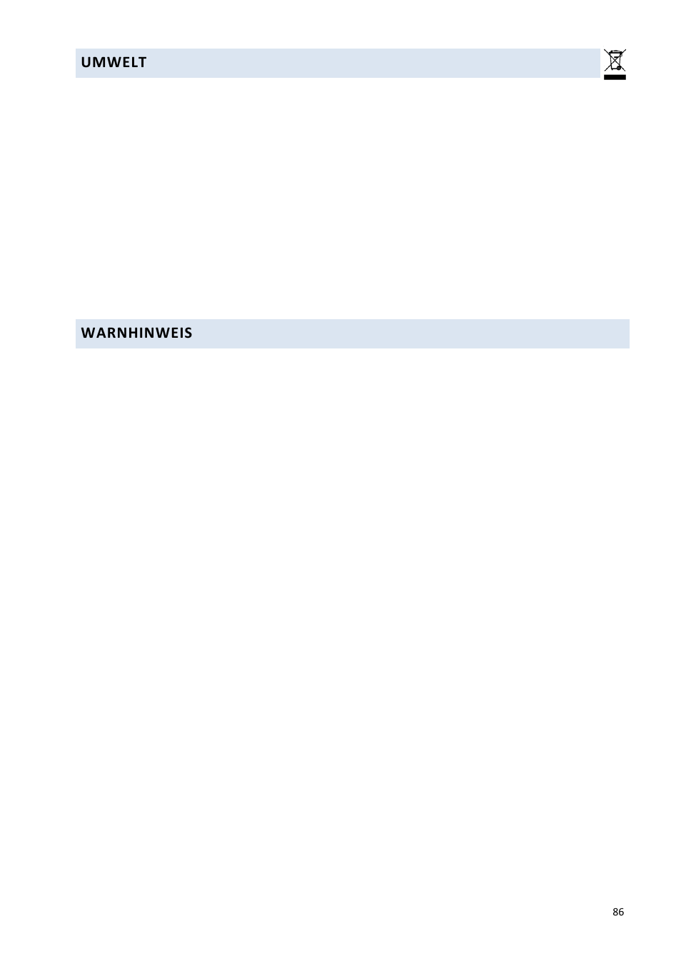 Umwelt, Warnhinweis | Climadiff DV265AGN7 User Manual | Page 86 / 146
