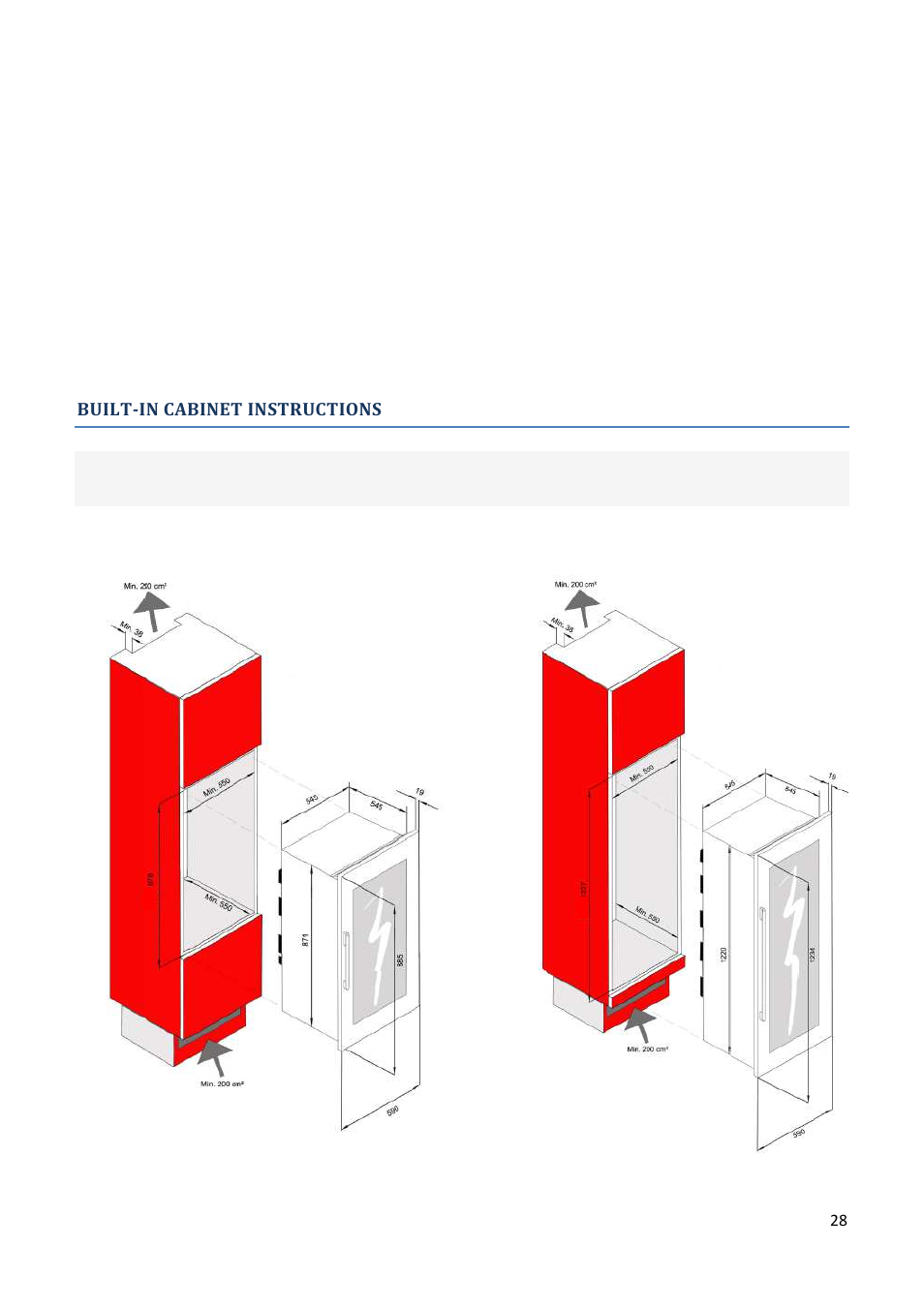 Built-in cabinet instructions | Climadiff AV93X3ZI-1 User Manual | Page 28 / 106