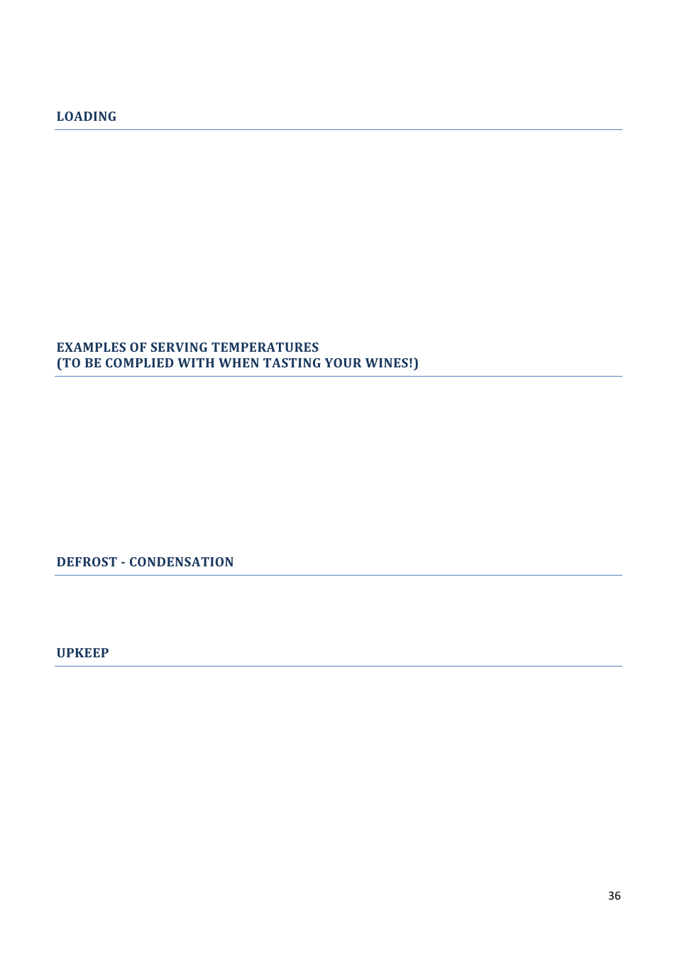 Loading, Defrost - condensation, Upkeep | Climadiff AV93X3ZI-1 User Manual | Page 36 / 106