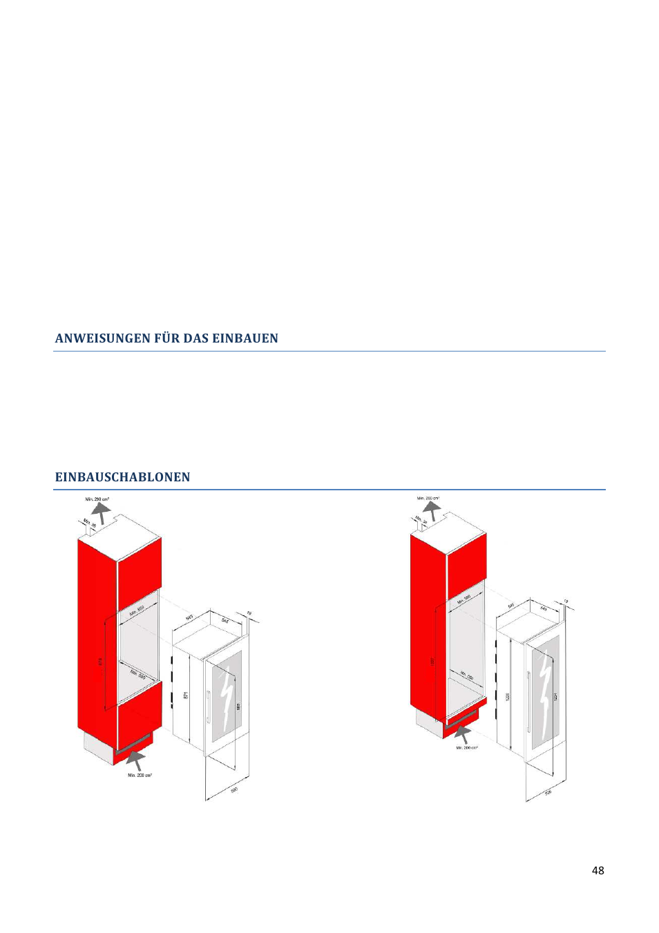 Anweisungen für das einbauen, Einbauschablonen | Climadiff AV93X3ZI-1 User Manual | Page 48 / 106