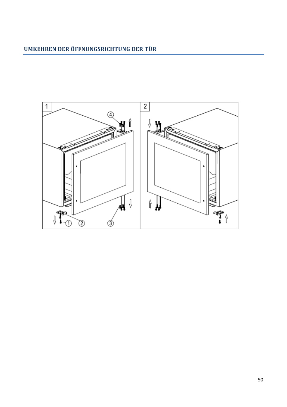 Umkehren der öffnungsrichtung der tür | Climadiff AV93X3ZI-1 User Manual | Page 50 / 106
