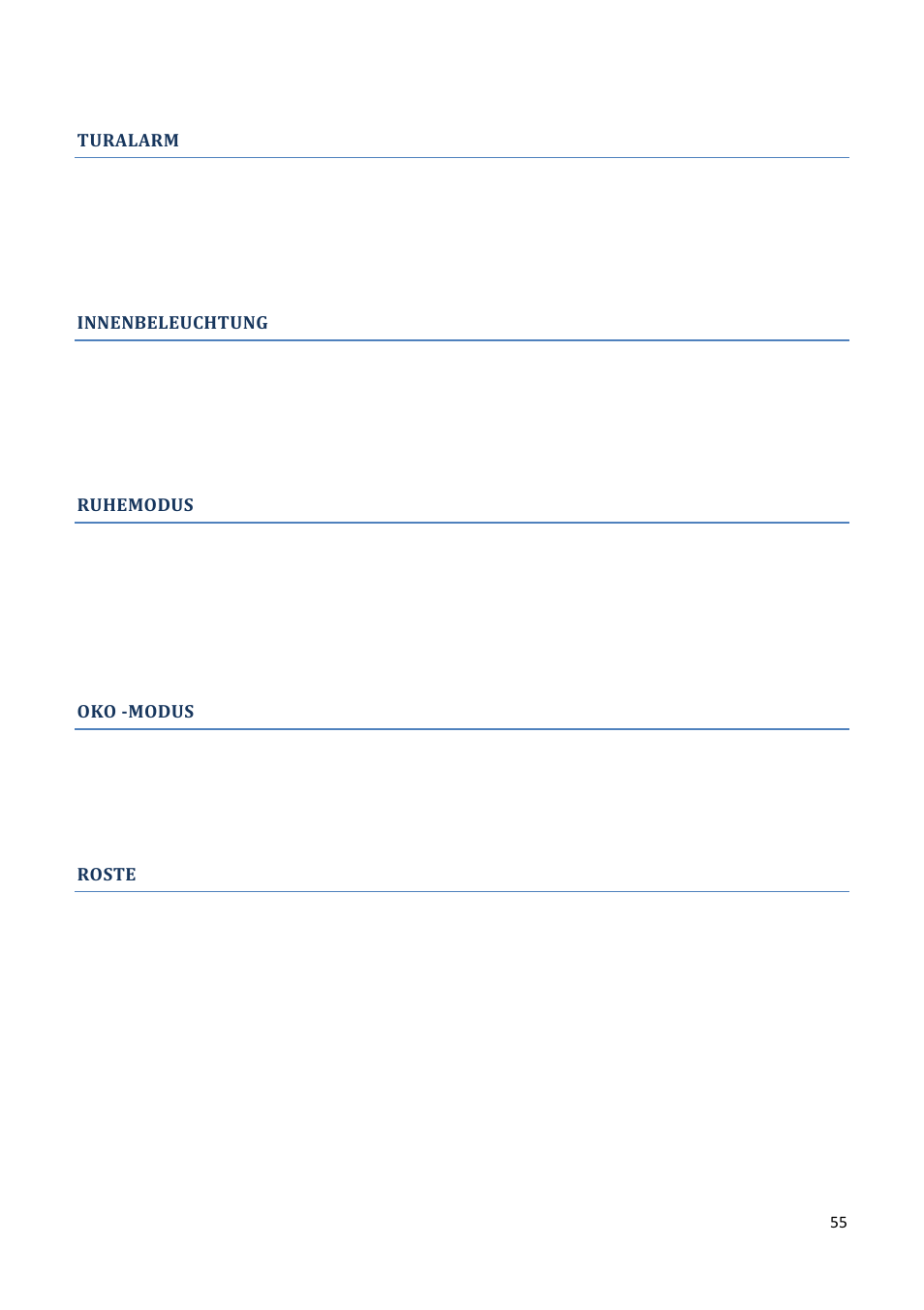 Turalarm, Innenbeleuchtung, Ruhemodus | Oko -modus, Roste | Climadiff AV93X3ZI-1 User Manual | Page 55 / 106