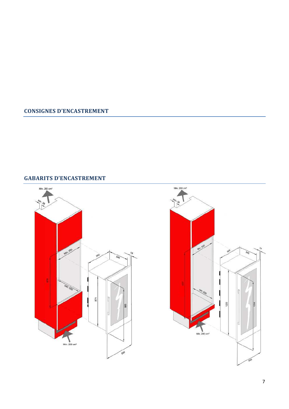 Consignes d’encastrement, Gabarits d’encastrement | Climadiff AV93X3ZI-1 User Manual | Page 7 / 106