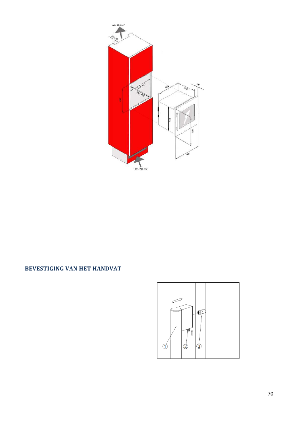 Bevestiging van het handvat | Climadiff AV93X3ZI-1 User Manual | Page 70 / 106