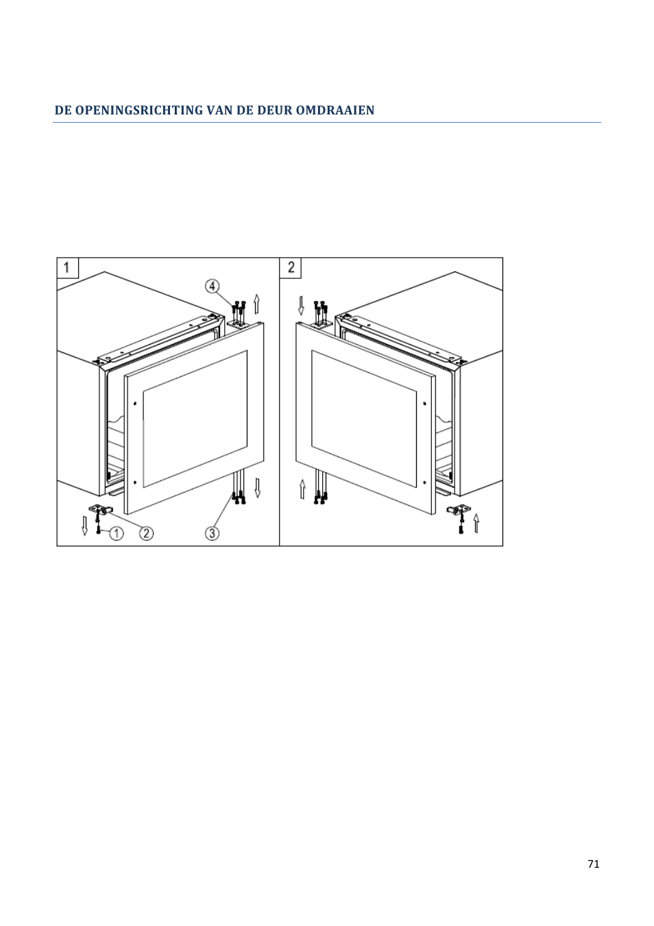 De openingsrichting van de deur omdraaien | Climadiff AV93X3ZI-1 User Manual | Page 71 / 106