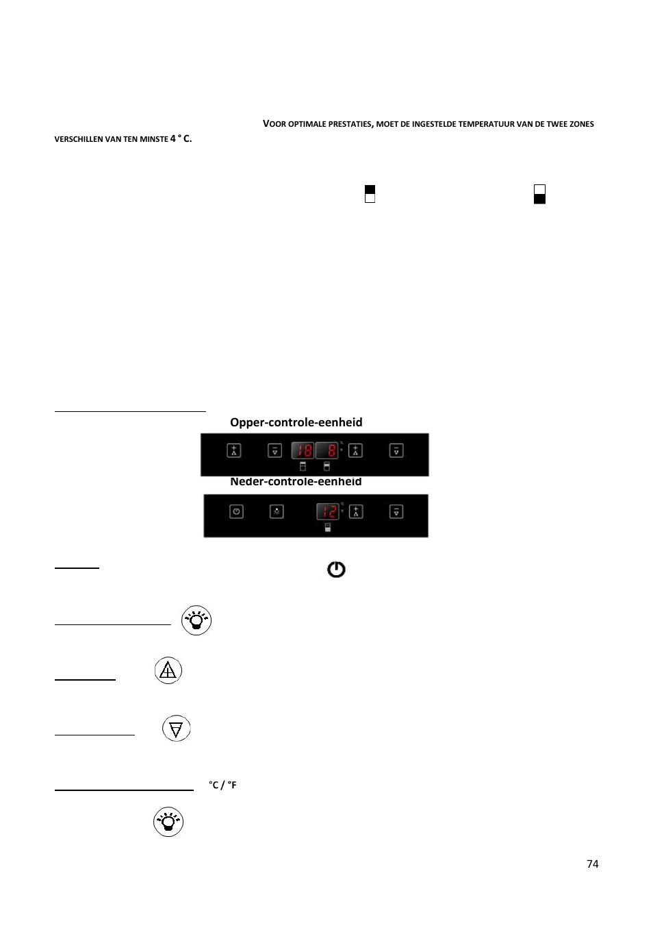 Opper-controle-eenheid, Neder-controle-eenheid | Climadiff AV93X3ZI-1 User Manual | Page 74 / 106