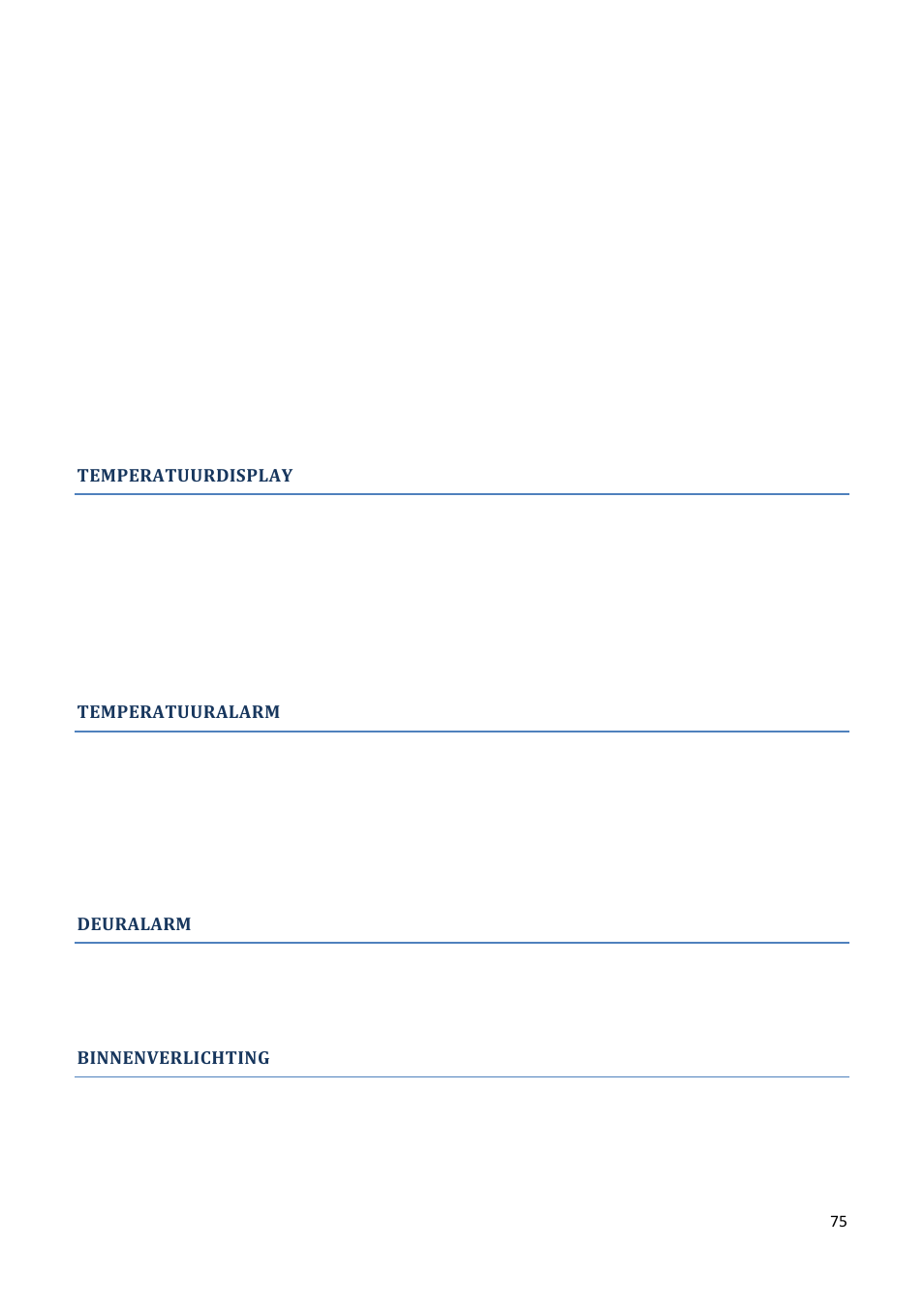 Temperatuurdisplay, Temperatuuralarm, Deuralarm | Binnenverlichting | Climadiff AV93X3ZI-1 User Manual | Page 75 / 106