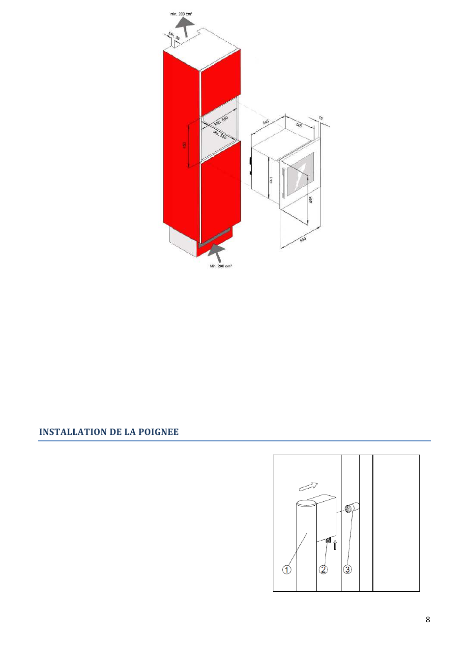 Installation de la poignee | Climadiff AV93X3ZI-1 User Manual | Page 8 / 106
