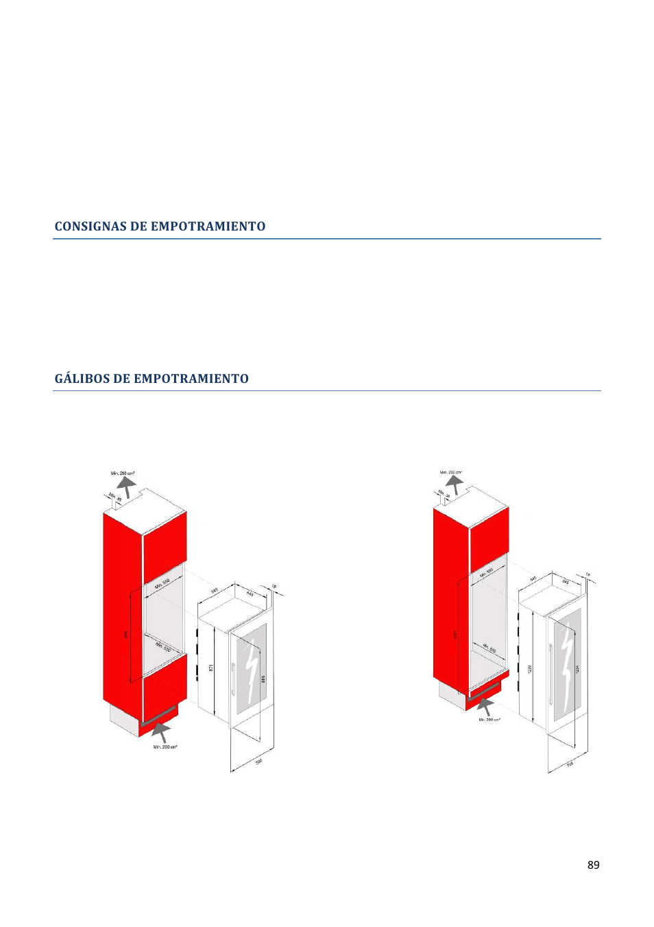 Consignas de empotramiento, Gálibos de empotramiento | Climadiff AV93X3ZI-1 User Manual | Page 89 / 106