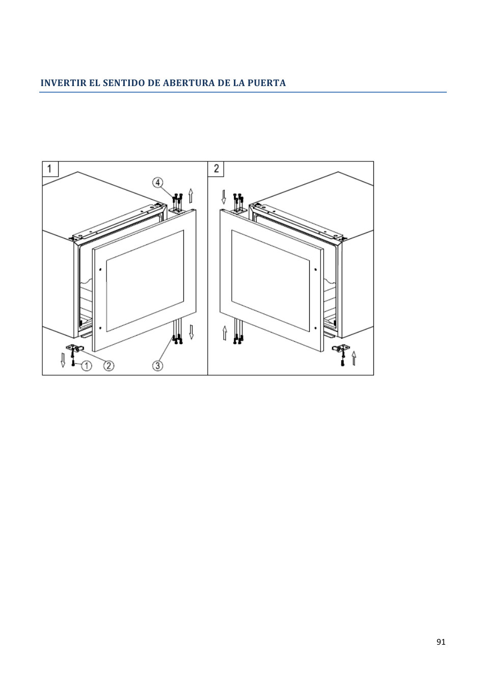 Invertir el sentido de abertura de la puerta | Climadiff AV93X3ZI-1 User Manual | Page 91 / 106