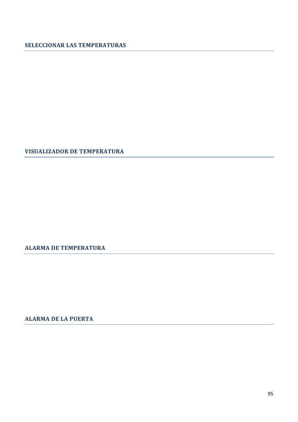 Seleccionar las temperaturas, Visualizador de temperatura, Alarma de temperatura | Alarma de la puerta | Climadiff AV93X3ZI-1 User Manual | Page 95 / 106