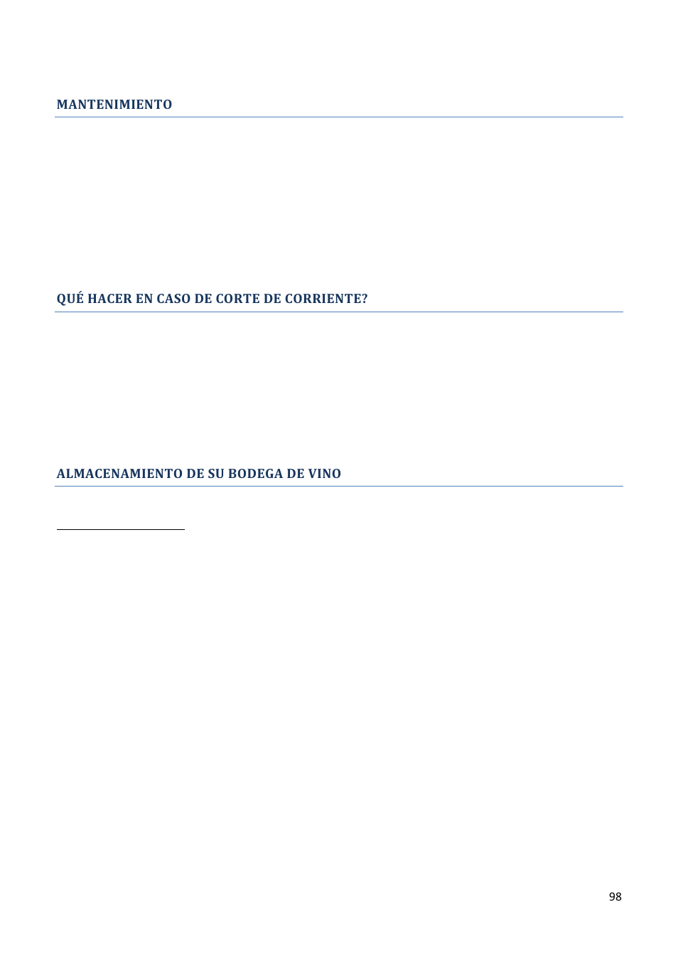 Mantenimiento, Qué hacer en caso de corte de corriente, Almacenamiento de su bodega de vino | Climadiff AV93X3ZI-1 User Manual | Page 98 / 106
