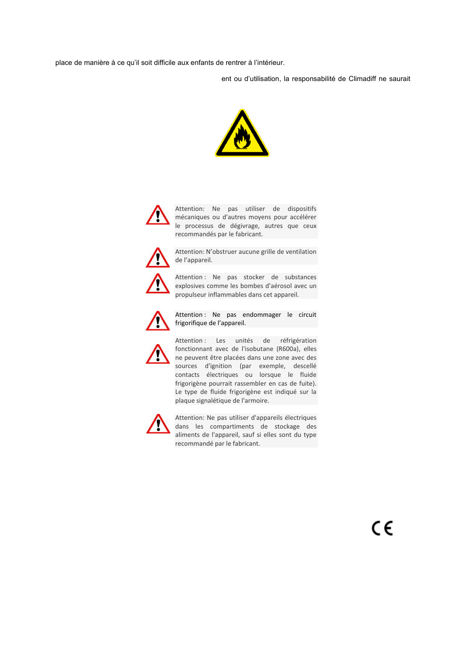 R600a, Instructions de sécurité | Climadiff GAMME POLYVALENTE User Manual | Page 6 / 81