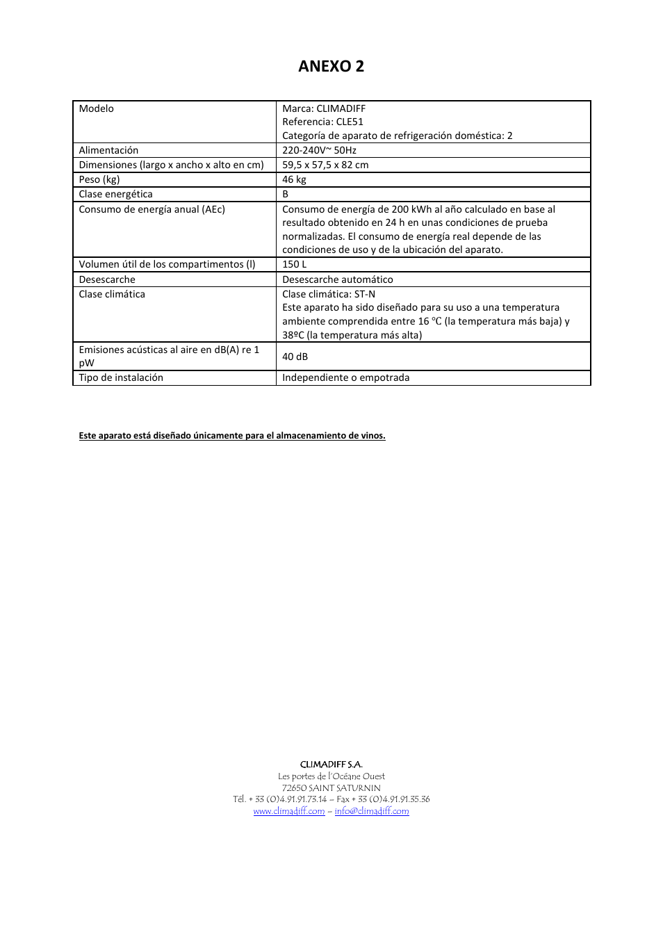 Anexo 2 | Climadiff CLE18- CLE51 User Manual | Page 77 / 77