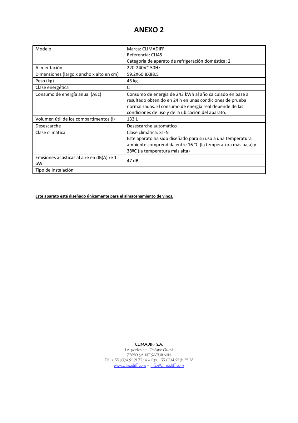 Anexo 2 | Climadiff CLI24- CLI45 User Manual | Page 76 / 76