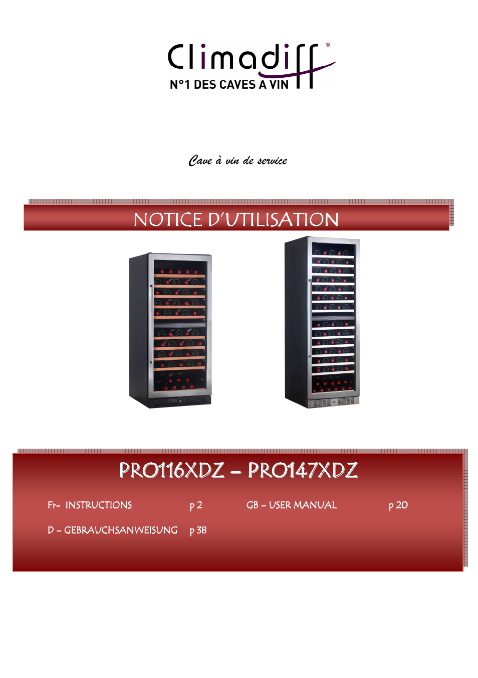 Climadiff PRO116XDZ et PRO147XDZ User Manual | 56 pages