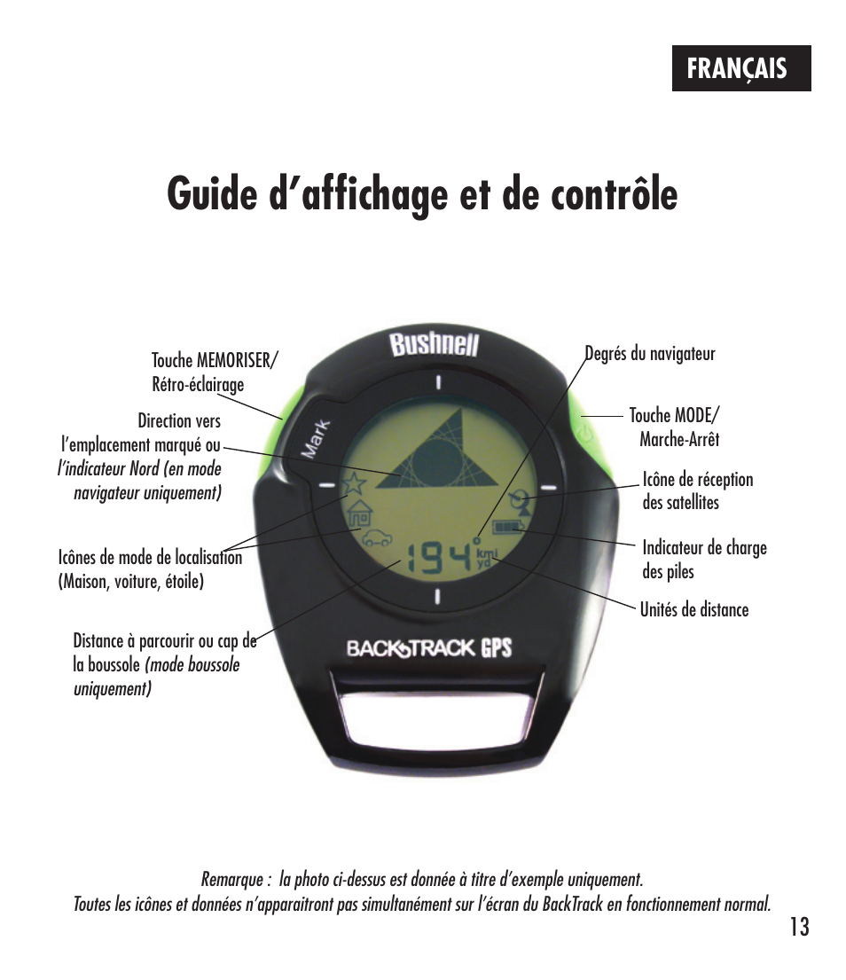 Guide d’affichage et de contrôle, Français | Bushnell 360401 User Manual | Page 13 / 60