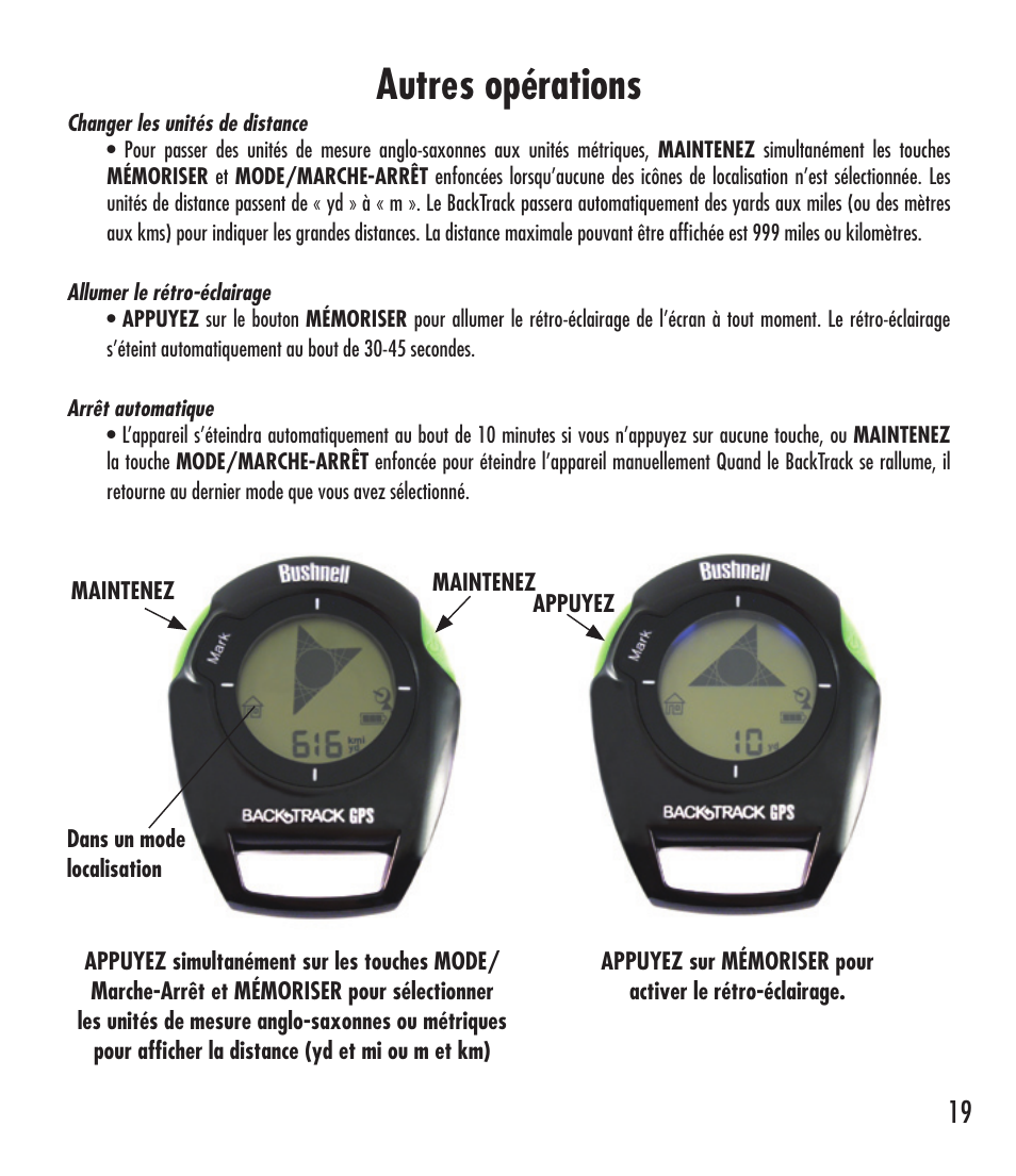 Autres opérations | Bushnell 360401 User Manual | Page 19 / 60