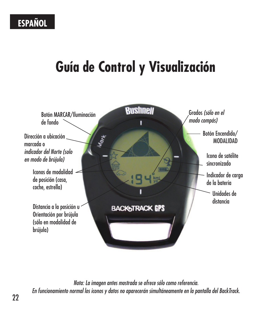 Guía de control y visualización, Español | Bushnell 360401 User Manual | Page 22 / 60